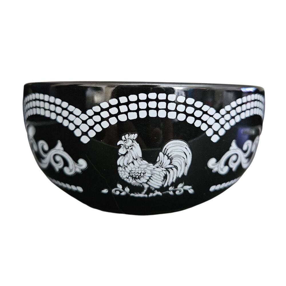 Temp-tations by Tara Doodle Doo Rooster Black White Ceramic Soup Cereal Bowl